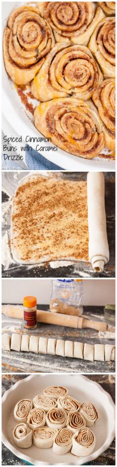 
                    
                        Spiced Cinnamon Buns with Caramel Drizzle- sweet and buttery they are made with versatile puff pastry and ready in 30 minutes!
                    
                