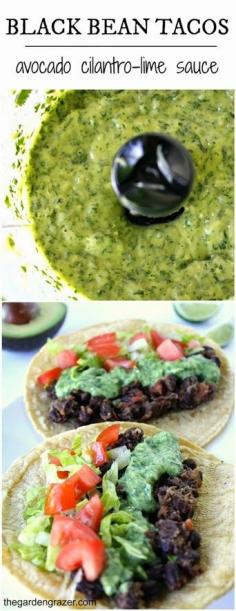 
                    
                        Dinner doesn't get much faster than this! Simple, healthy, and ready in 15 minutes! Black bean tacos with avocado cilantro-lime sauce (vegan, gluten-free)
                    
                