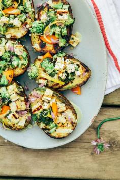 
                    
                        Charred broccoli + tofu stuffed avocados with sweet lemon curry sauce / Recipe
                    
                