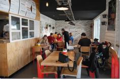 It's only a twenty-five seater but this is what I like about small restaurants because the focus is on the food and not much else. The "shed" concept is given a chic and modern touch because this is up-market Mosman after all. Exposed brick and white board cladding are complemented by a ladder mounted onto the ceiling where tin lamps hang.