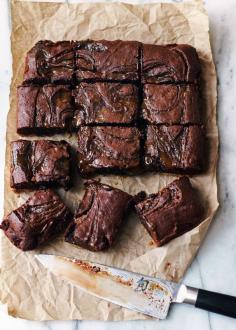 Caramel Swirl Brownies with Pretzel Crust