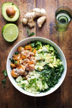 Spicy Shrimp Avocado Salad with Miso Dressing | 29 Gorgeously Green Recipes To Get You Excited About Spring #food #salad #healthy