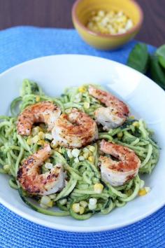 
                    
                        Avocado-Basil Zucchini Noodles with Chile-Lime Shrimp & Corn #dishoftheday
                    
                