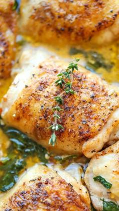 
                    
                        Lemon Butter Chicken ~ Easy crisp-tender chicken with the creamiest lemon butter sauce ever - you'll want to forget the chicken and drink the sauce instead!
                    
                