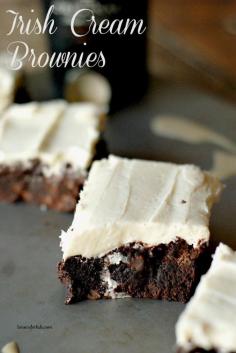 
                    
                        Chocolate Irish cream brownies covered in an Irish cream frosting!
                    
                