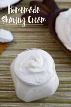 
                    
                        Homemade Shaving Cream  - This natural exfoliating shaving cream removes dead skin cells and softens the hair on your legs giving you a closer shave. It is quick, easy and inexpensive to make, you will never go back to OTC shaving cream again!
                    
                