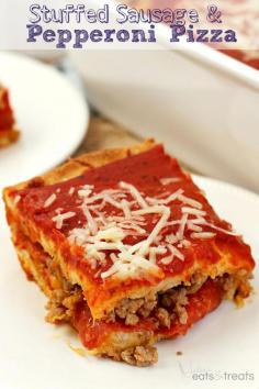 
                    
                        Stuffed Sausage & Pepperoni Pizza ~ Easy Pre-Made Pizza Crusts Stuffed with Cheese, Sausage & Pepperoni! Topped with Pizza Sauce!
                    
                