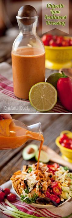 
                    
                        Chipotle Lime Southwest Dressing - A spicy dressing made with chipotle peppers in adobe sauce, fresh lime juice, southwest spices and a bit of creaminess from Greek yogurt.
                    
                
