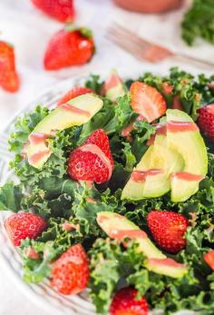 
                    
                        Strawberry, Avocado, and Kale Salad with Strawberry-Apple Cider Vinaigrette - Make a kale lover out of anyone in this healthy salad with creamy avocado and juicy berries!
                    
                