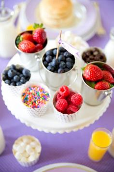 
                    
                        Toppings bar for a pancake party! Sprinkles,  marshmallows, berries, etc! Host a fabulous Pancake Party! Pizzazzerie.com
                    
                
