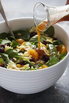 
                    
                        Mandarin Pasta Spinach Salad with Teriyaki Dressing | lecremedelacrumb.com
                    
                