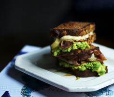 avocado, bacon, cheese, and apple sandwich. and people always think im crazy when i put fruit in my grilled cheese.