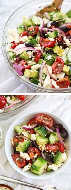 
                    
                        Greek Salad with Avocado and Crunchy Veggies
                    
                
