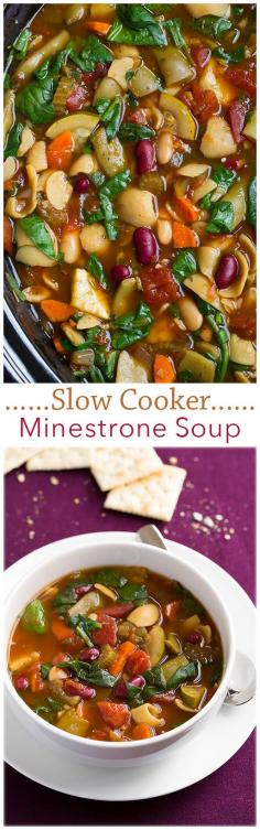 
                    
                        Slow Cooker Minestrone Soup - this soup is so SO good!! A fall staple for sure.
                    
                
