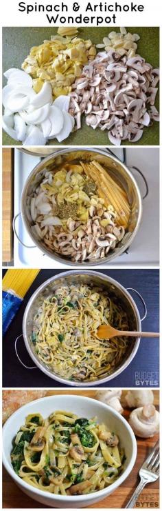 
                    
                        Spinach artichoke one pot pasta
                    
                