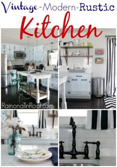 
                    
                        GORGEOUS KITCHEN! This renovated rancher kitchen contains vintage, modern, and rustic elements. And somehow, it all works together. via RainonaTinRoof.com
                    
                