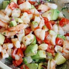 Zesty Lime Shrimp  Avocado Salad Recipe -  Zesty lime juice and cilantro, jumbo shrimp, avocados, tomatoes, red onion, and chopped jalapeño