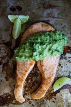 
                    
                        Broiled Salmon Steak with Creamy Avocado Sauce
                    
                