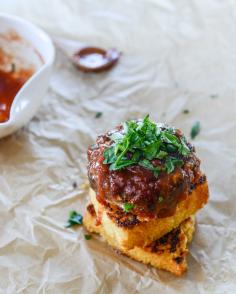 
                    
                        BBQ meatloaf and grilled fontina cornbread stacks I howsweeteats.com
                    
                