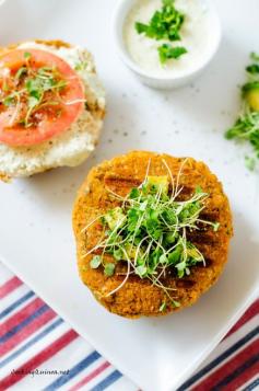 
                    
                        This Quinoa Sweet Potato Burger Recipe is Served with a Yogurt Sauce #healthy trendhunter.com
                    
                