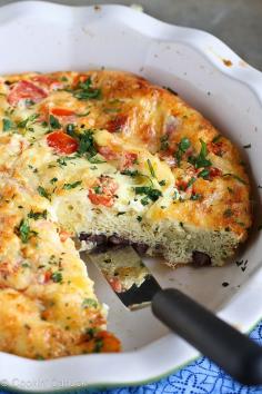 Skinny Southwestern Crustless Quiche Recipe {Vegetarian} | cookincanuck.com (black bean "crust", OK to add turkey sausage and more)