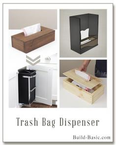 Finally...I can keep the trash bags right where I need them! This dispenser actually sits right in the base of the trash. Just remove the full bag and pull a new one up! Building plans (with pictures) by Build Basic www.build-basic.com #BuildBasic #DIY #Woodworking #FreePlans #KitchenStorage #WhiteCabinets