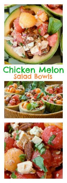 
                    
                        For Easter, Mother's Day, luncheon, springtime entertaining - Chicken Melon Salad Bowls at ReluctantEntertai...
                    
                