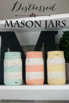 
                    
                        Distressed Mason Jars in colors that are perfect for upcoming spring!
                    
                