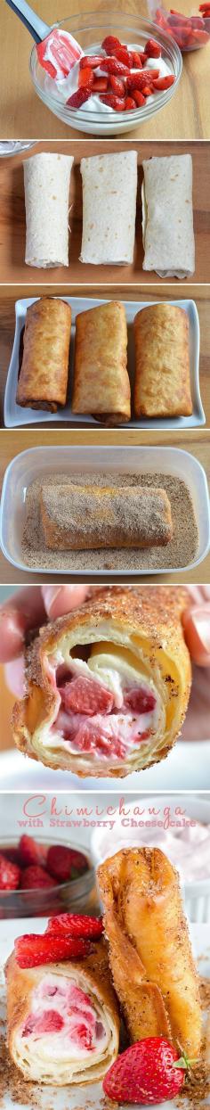 
                    
                        Strawberry Cheesecake Chimichangas....OMG.....I have no words for how making this sounds...
                    
                