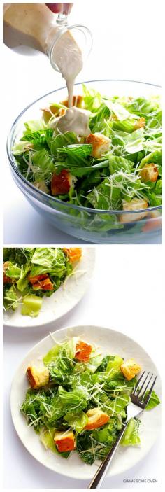 
                    
                        Lighter Caesar Salad -- made with a creamy Greek yogurt Caesar dressing, and ready to go in minutes! | gimmesomeoven.com
                    
                