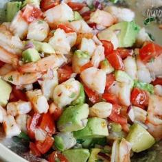 Zesty Lime Shrimp  Avocado Salad Recipe -  Zesty lime juice and cilantro, jumbo shrimp, avocados, tomatoes, red onion, and chopped jalapeño