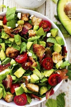 
                    
                        Avocado, Chicken and Bacon Chopped Salad with a Creamy Basil Dressing
                    
                