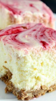 
                    
                        Lemon Raspberry Cheesecake Squares ~ A smooth and creamy lemon cheesecake with a raspberry swirl topped on a homemade graham cracker crust.
                    
                