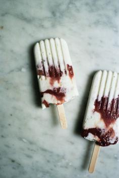 Caramelized rhubarb and yogurt ice pops