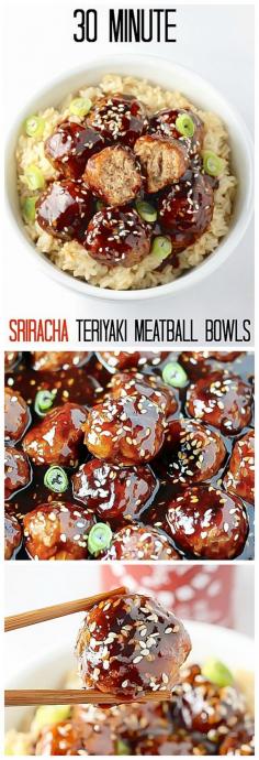 
                    
                        30 Minute Sriracha Teriyaki Meatball Bowls
                    
                