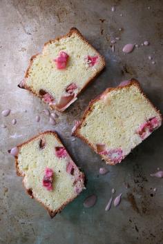 Lemon Rhubarb Ricotta Pound Cake with Rhubarb Glaze by Heather Christo