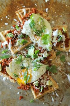 
                    
                        Chorizo Breakfast Waffle Nachos with Avocado, Sunnyside Up Egg, and Cotija| theroastedroot.net #putaneggonit #breakfast #nachos #glutenfree
                    
                