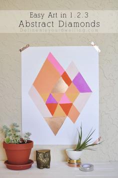 
                    
                        Easy Art Tutorial in 1.2.3 : Abstract Diamonds.  Looking for fun art but can't stand the price?  Come LEARN how to easily paint this! Delineateyourdwel...
                    
                