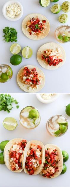 
                    
                        Chipotle Lime Shrimp Tacos with Strawberry Salsa I howsweeteats.com
                    
                