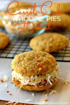
                    
                        Carrot Cake Whoopie Pies Recipe with Coconut | www.foodfolksandf... | #SpringEats
                    
                
