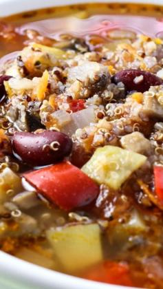 
                    
                        Mushroom and Quinoa Minestrone Soup ~ It’s light and filling at the same time... It’s packed with vegetables and incredibly flavorful
                    
                
