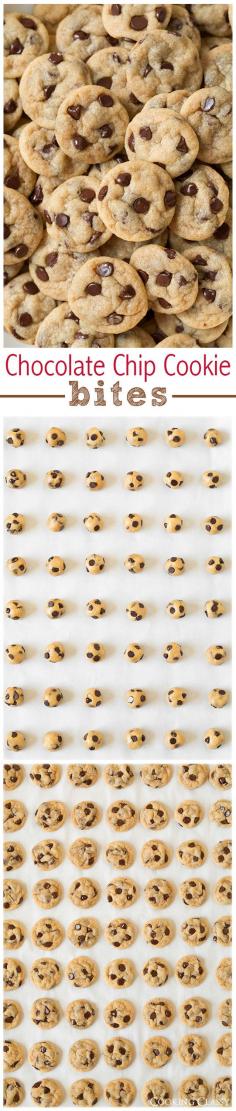 Chocolate Chip Cookie Bites . Mini cookies.  Bake 5-6 minutes.  So fun!