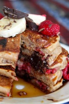 Dark Chocolate, Raspberry and Banana Whole Wheat Pancakes - Hot Chocolate Hits