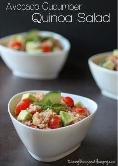 Avocado Cucumber Quinoa Salad | DizzyBusyandHungry.com - Quick, healthy, and filling quinoa salad with avocado and cucumber finished with a tasty lime dressing. #salad #quinoa #healthy