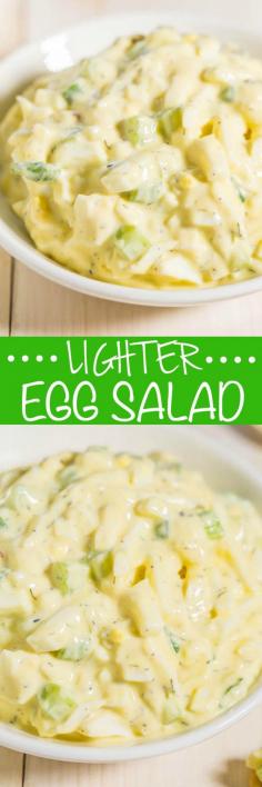 
                    
                        Lighter Egg Salad - All the flavor of traditional egg salad minus the fat and calories! Made with 0% fat Greek yogurt to keep it creamy and wayyy healthier!!
                    
                