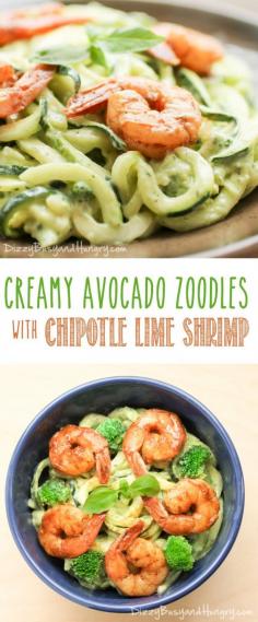 
                    
                        Creamy Avocado Zoodles with Chipotle Lime Shrimp | DizzyBusyandHungr... - Zucchini noodles smothered in a creamy avocado sauce and topped with zingy, tangy shrimp!
                    
                