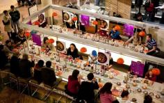 
                    
                        The core concept behind Japan’s successful Muten Kurazushi Sushi Restaurants is something known as a food “bullet trains”—quick-moving conveyor belts that rocket your table’s choices right to your seat.
                    
                