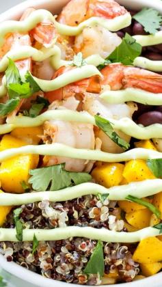 
                    
                        Cilantro Lime Shrimp Quinoa Bowls ~Easy, delicious and healthy quinoa bowls full of Southwest and tropical flavors... with quinoa, mango, black beans, shrimp and avocado creama!
                    
                