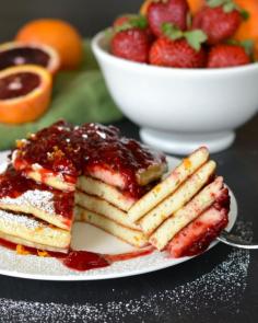 
                    
                        Blood Orange Ricotta Pancakes with Strawberry Orange Sauce
                    
                