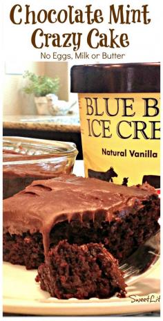 
                    
                        CHOCOLATE MINT CRAZY CAKE-  NO EGGS, MILK or BUTTER - This tastes like a cake version of THIN MINT COOKIES. Super moist and delicious!! | SweetLittleBluebi...
                    
                